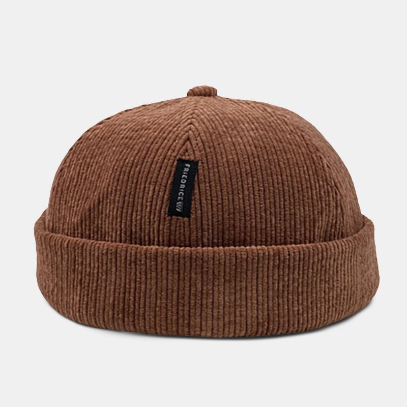 Unisex Corduroy Label Patch Skull Cap Uformell Utendørs Høst Vinter Varm Justerbar Brimless Beanie Landlord Cap