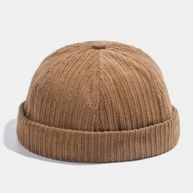 Unisex Corduroy Papir Fly Patch Stripe Hat Høst Vinter Varm Justerbar Retro Brimless Beanie Utleier Cap Skull Cap