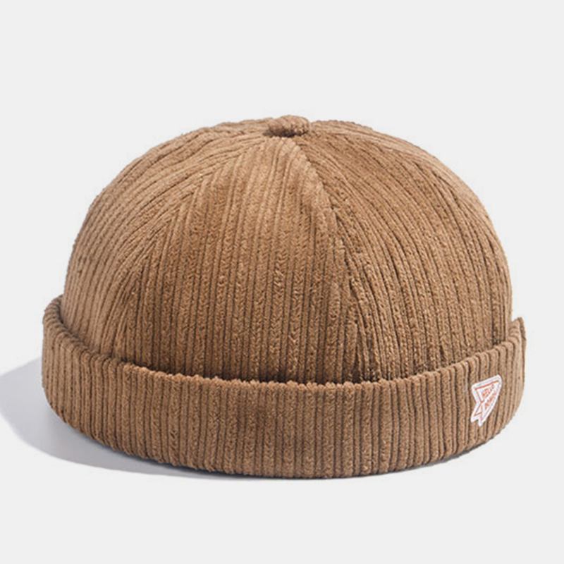 Unisex Corduroy Papir Fly Patch Stripe Hat Høst Vinter Varm Justerbar Retro Brimless Beanie Utleier Cap Skull Cap