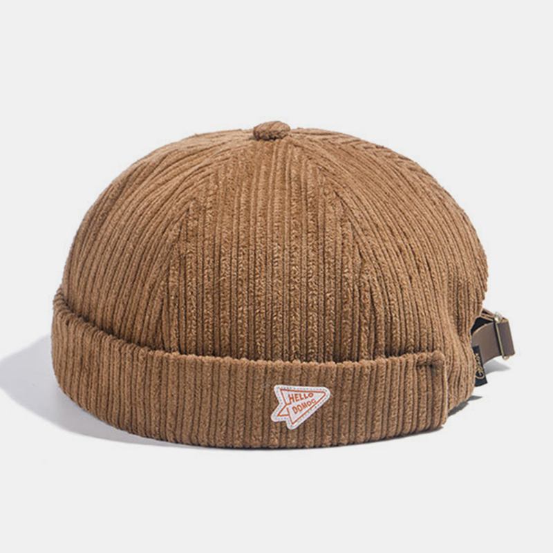 Unisex Corduroy Papir Fly Patch Stripe Hat Høst Vinter Varm Justerbar Retro Brimless Beanie Utleier Cap Skull Cap