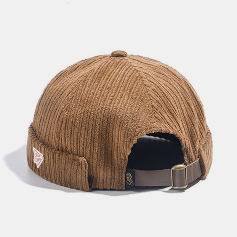 Unisex Corduroy Papir Fly Patch Stripe Hat Høst Vinter Varm Justerbar Retro Brimless Beanie Utleier Cap Skull Cap