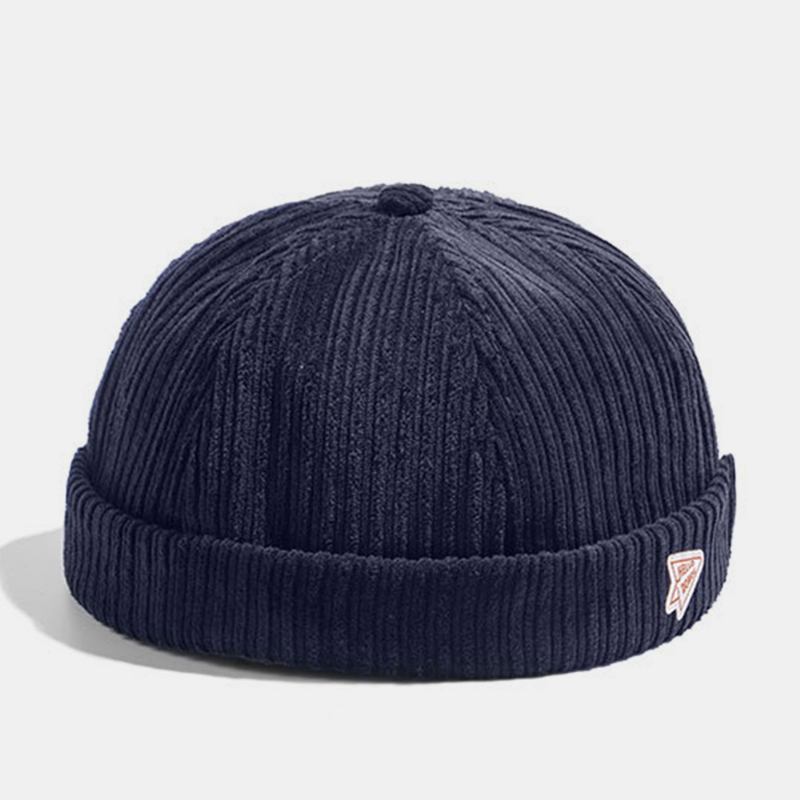 Unisex Corduroy Papir Fly Patch Stripe Hat Høst Vinter Varm Justerbar Retro Brimless Beanie Utleier Cap Skull Cap