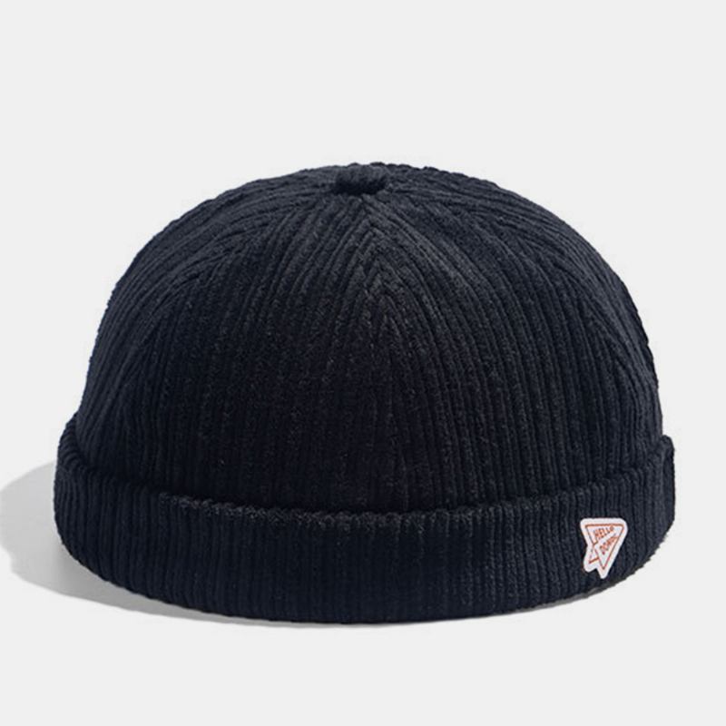 Unisex Corduroy Papir Fly Patch Stripe Hat Høst Vinter Varm Justerbar Retro Brimless Beanie Utleier Cap Skull Cap