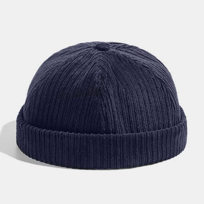 Unisex Corduroy Papir Fly Patch Stripe Hat Høst Vinter Varm Justerbar Retro Brimless Beanie Utleier Cap Skull Cap