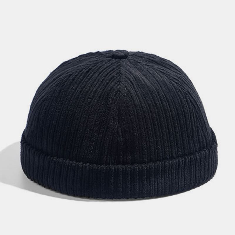 Unisex Corduroy Papir Fly Patch Stripe Hat Høst Vinter Varm Justerbar Retro Brimless Beanie Utleier Cap Skull Cap