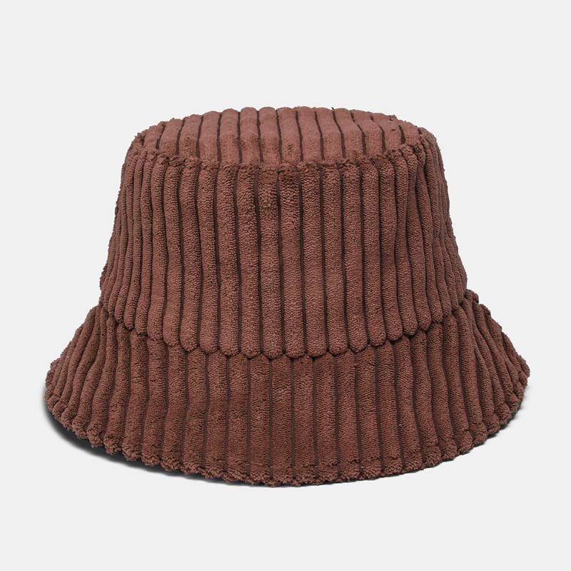 Unisex Corduroy Striper Mønster Solid Farge Varm Ørebeskyttelse Par Hat Bøtte Hat