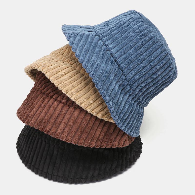 Unisex Corduroy Striper Mønster Solid Farge Varm Ørebeskyttelse Par Hat Bøtte Hat