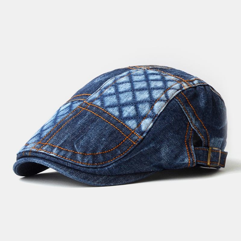 Unisex Denim Gittermønster Utendørs Uformell Wild Forward Hat Beret Cap Flat Hat