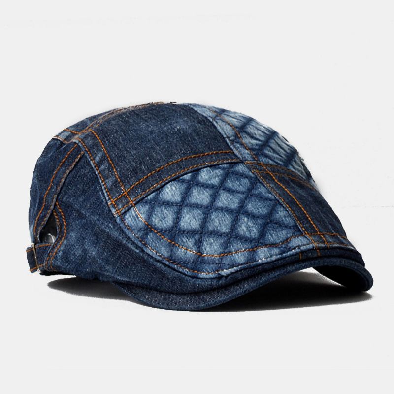 Unisex Denim Gittermønster Utendørs Uformell Wild Forward Hat Beret Cap Flat Hat