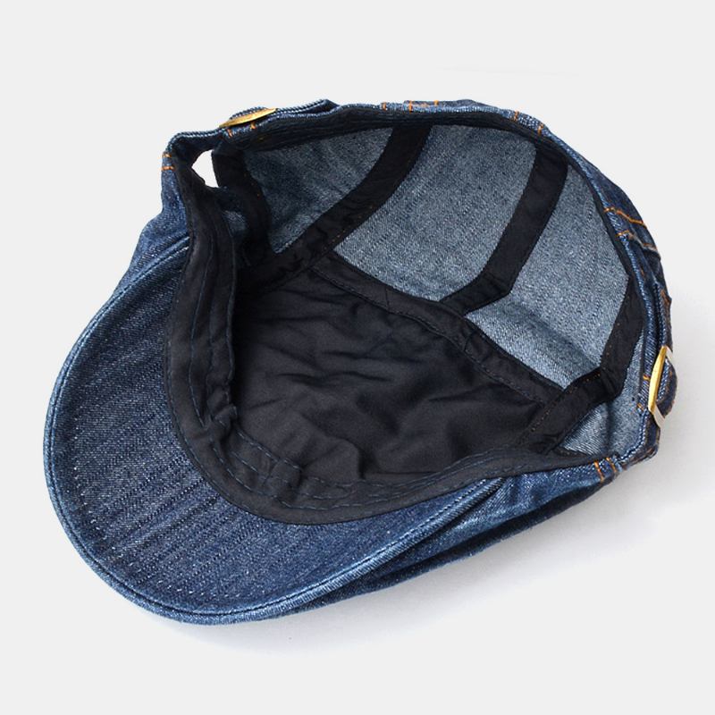 Unisex Denim Gittermønster Utendørs Uformell Wild Forward Hat Beret Cap Flat Hat