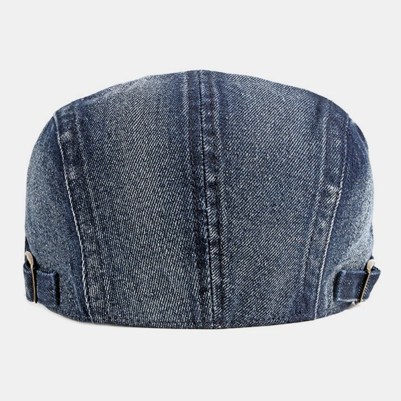 Unisex Denim Vasket Make-gammelt Hull Pustende Uformelt Solskjerming Fremre Lue Beret Lue Flat Lue