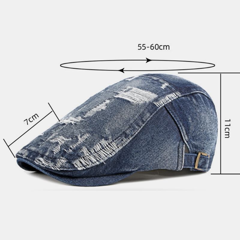 Unisex Denim Vasket Make-gammelt Hull Pustende Uformelt Solskjerming Fremre Lue Beret Lue Flat Lue