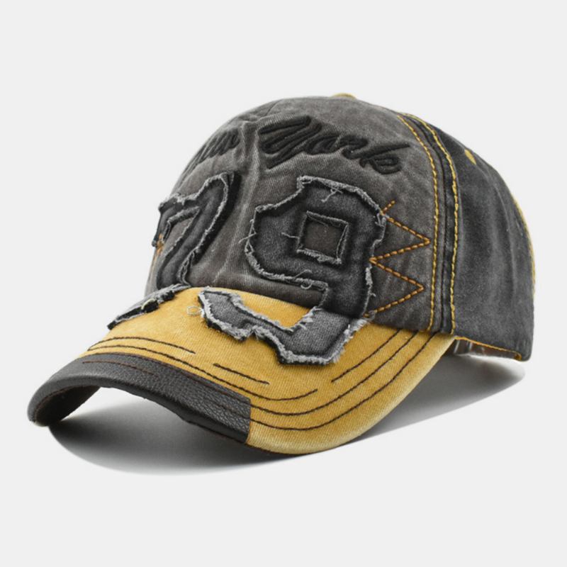 Unisex Distressed Digital Patch Brevbroderi Baseball Cap Utendørs Uformell Solskjerming Vasket Stretch Fit Cap