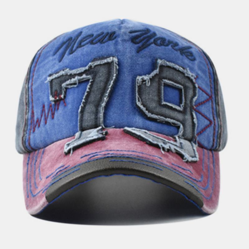 Unisex Distressed Digital Patch Brevbroderi Baseball Cap Utendørs Uformell Solskjerming Vasket Stretch Fit Cap