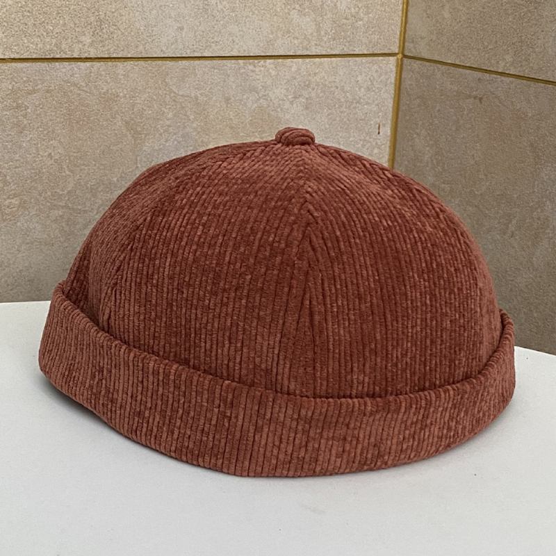 Unisex Ensfarge Justerbar Kordfløyel-hodeskallehette Uformell Vill Solskjerming Brimless Beanie Landlord Cap