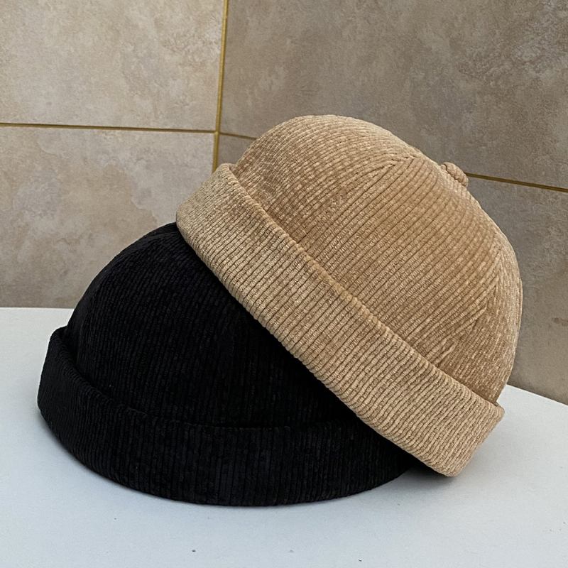 Unisex Ensfarge Justerbar Kordfløyel-hodeskallehette Uformell Vill Solskjerming Brimless Beanie Landlord Cap