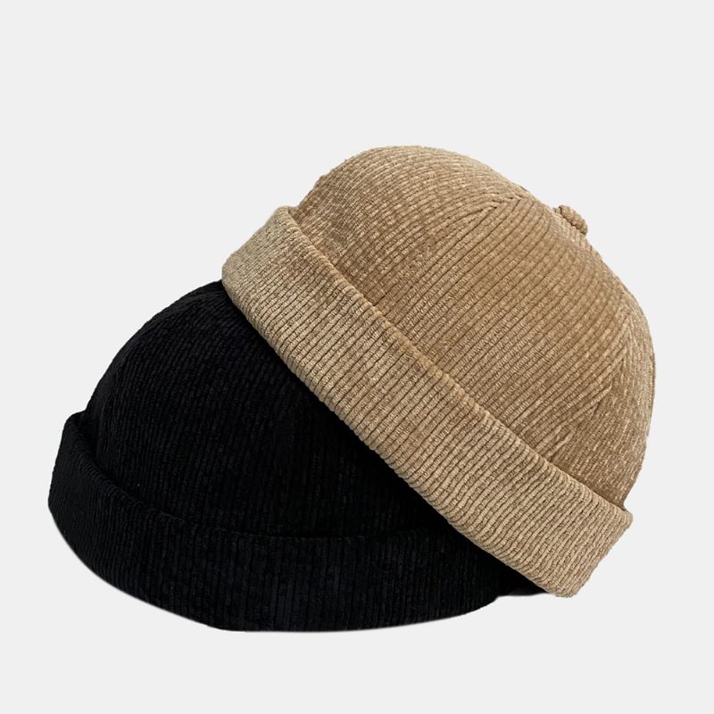 Unisex Ensfarge Justerbar Kordfløyel-hodeskallehette Uformell Vill Solskjerming Brimless Beanie Landlord Cap