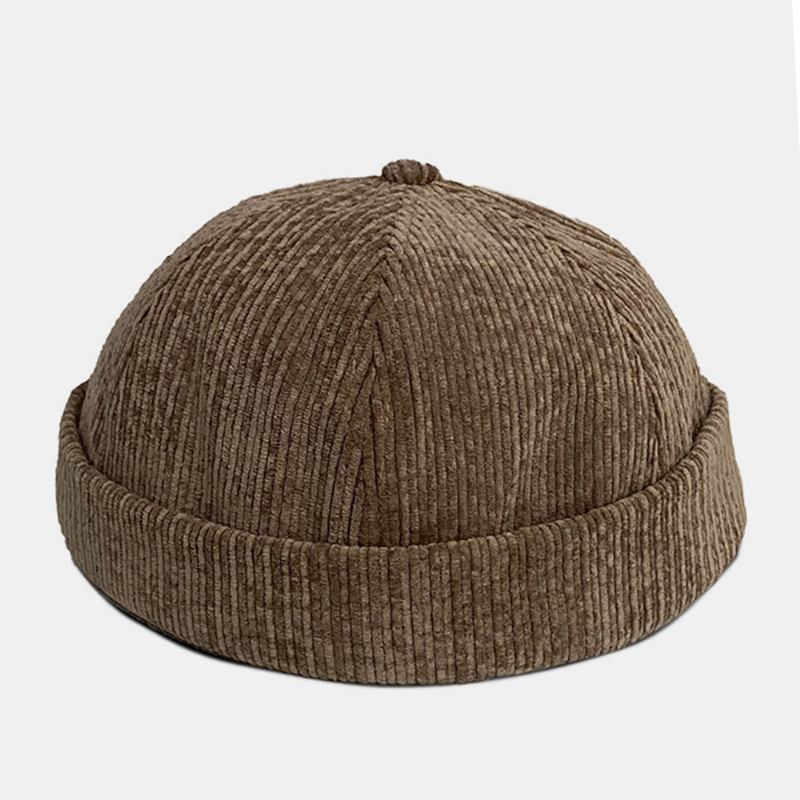 Unisex Ensfarge Justerbar Kordfløyel-hodeskallehette Uformell Vill Solskjerming Brimless Beanie Landlord Cap