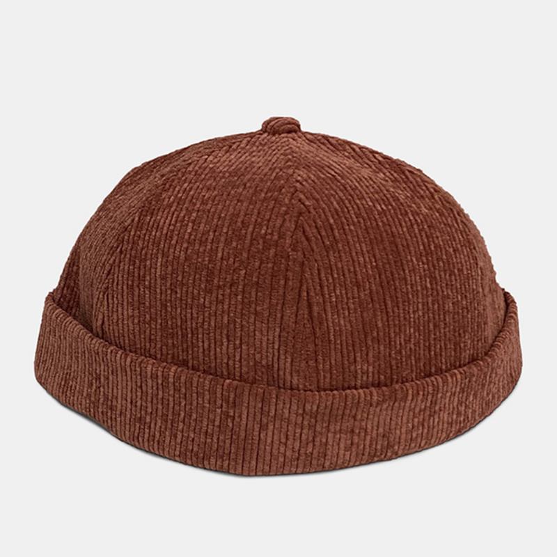 Unisex Ensfarge Justerbar Kordfløyel-hodeskallehette Uformell Vill Solskjerming Brimless Beanie Landlord Cap