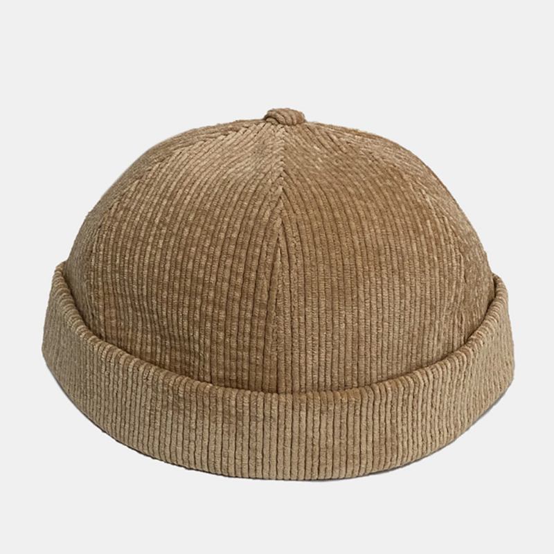 Unisex Ensfarge Justerbar Kordfløyel-hodeskallehette Uformell Vill Solskjerming Brimless Beanie Landlord Cap