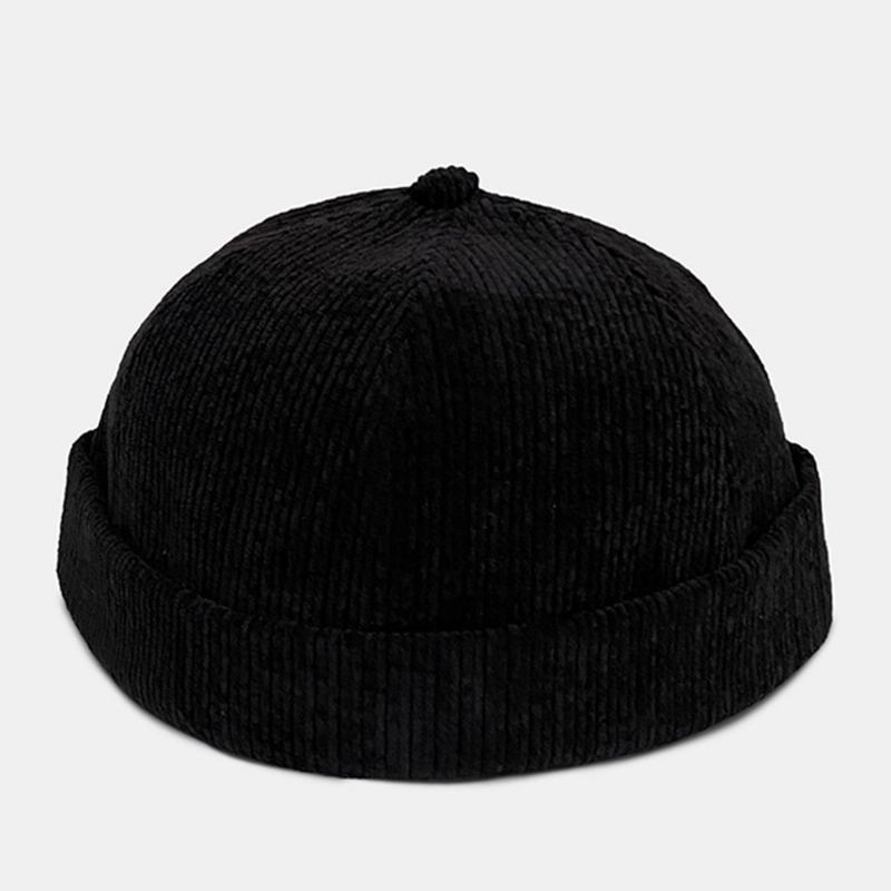 Unisex Ensfarge Justerbar Kordfløyel-hodeskallehette Uformell Vill Solskjerming Brimless Beanie Landlord Cap