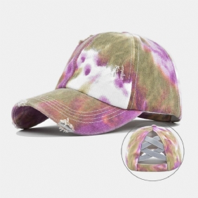 Unisex Farget Tie-dye Hestehale Baseballcap Med Brukket Hull Stor Kant Pustende Stretchig Passform