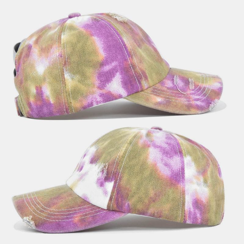 Unisex Farget Tie-dye Hestehale Baseballcap Med Brukket Hull Stor Kant Pustende Stretchig Passform