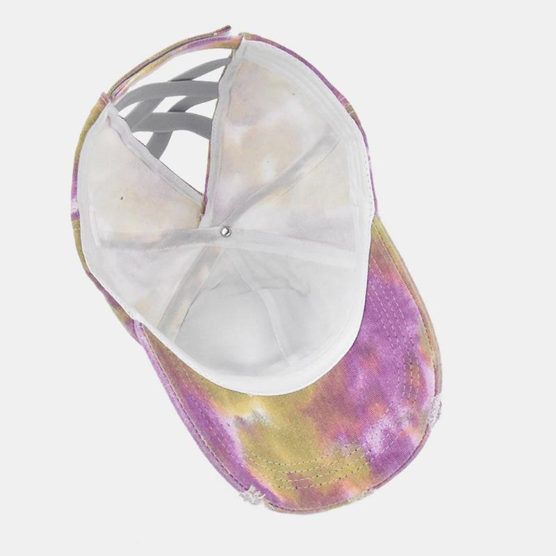 Unisex Farget Tie-dye Hestehale Baseballcap Med Brukket Hull Stor Kant Pustende Stretchig Passform