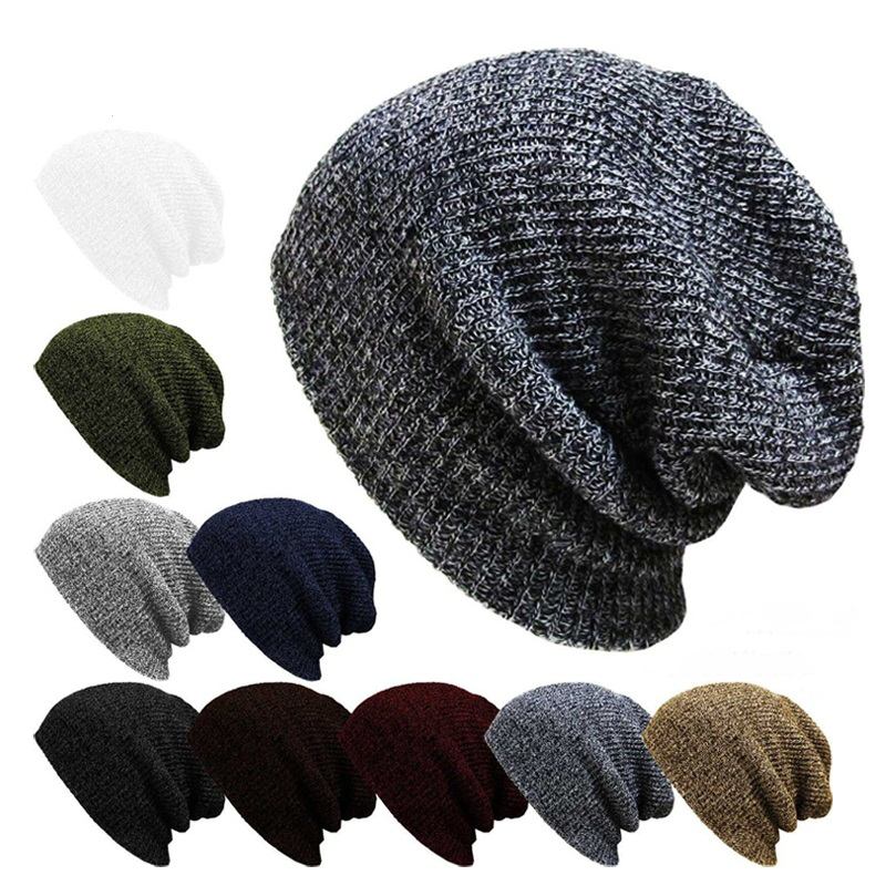 Unisex Herre Kvinner Stripe Strikket Slouch Beanie Lue Ren Farge Elastisk Vinter Varm Cap