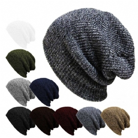 Unisex Herre Kvinner Stripe Strikket Slouch Beanie Lue Ren Farge Elastisk Vinter Varm Cap