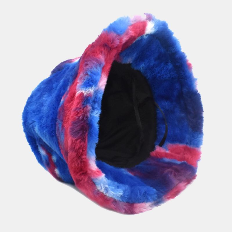 Unisex Imitert Kaninpels Fargerik Gradient Tie-dye Bøttehatt Vinter Tykk Varme Vindtett Mote Solskjermhatt