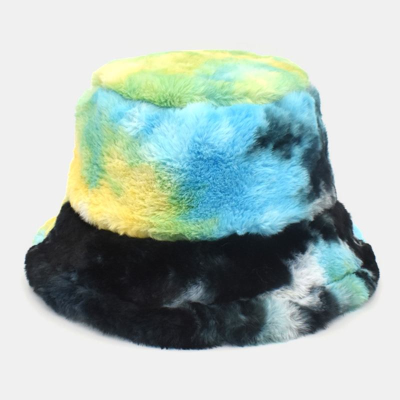 Unisex Imitert Kaninpels Fargerik Gradient Tie-dye Bøttehatt Vinter Tykk Varme Vindtett Mote Solskjermhatt