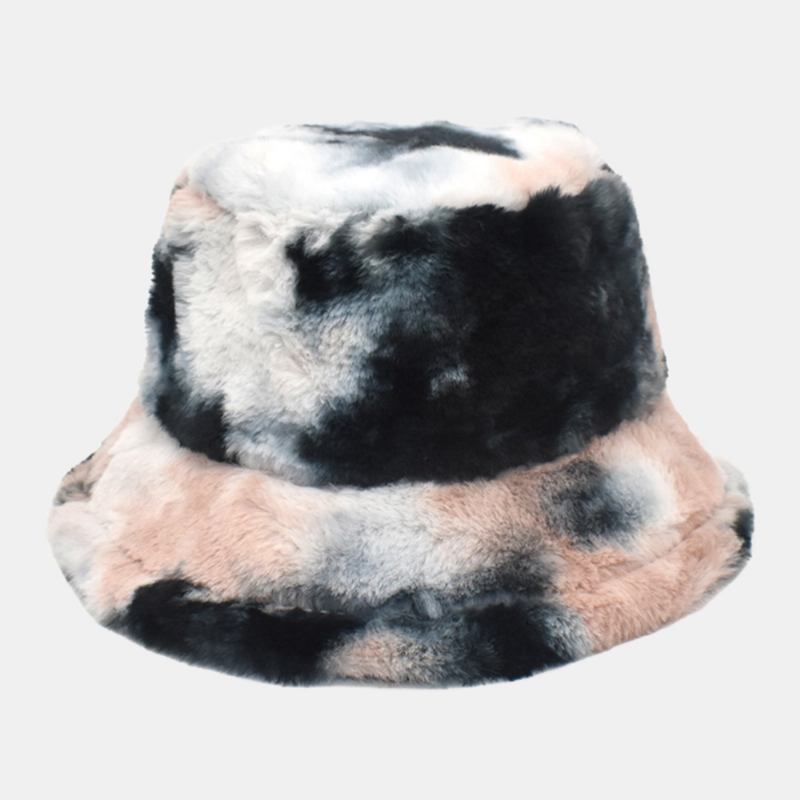 Unisex Imitert Kaninpels Fargerik Gradient Tie-dye Bøttehatt Vinter Tykk Varme Vindtett Mote Solskjermhatt