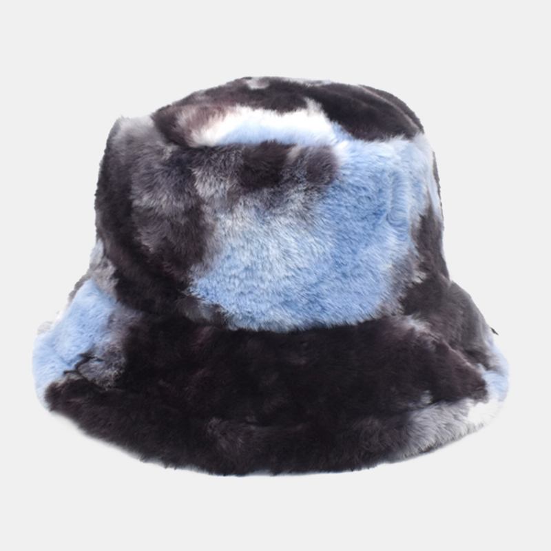 Unisex Imitert Kaninpels Fargerik Gradient Tie-dye Bøttehatt Vinter Tykk Varme Vindtett Mote Solskjermhatt