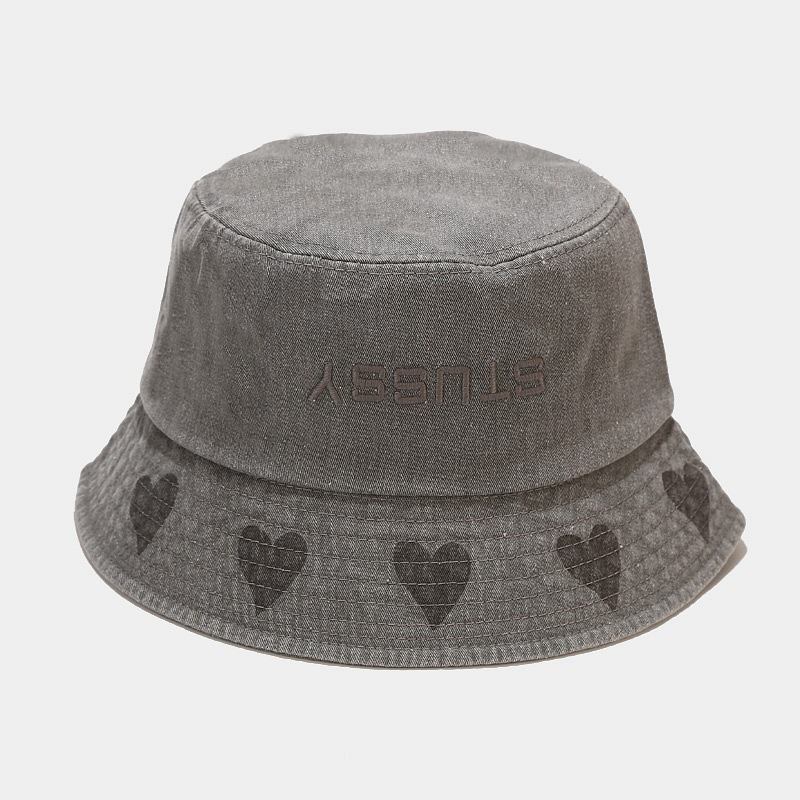 Unisex Love Pattern Bucket Hat Vasket Made-gamle Brevbroderi Mote Solkremhatt