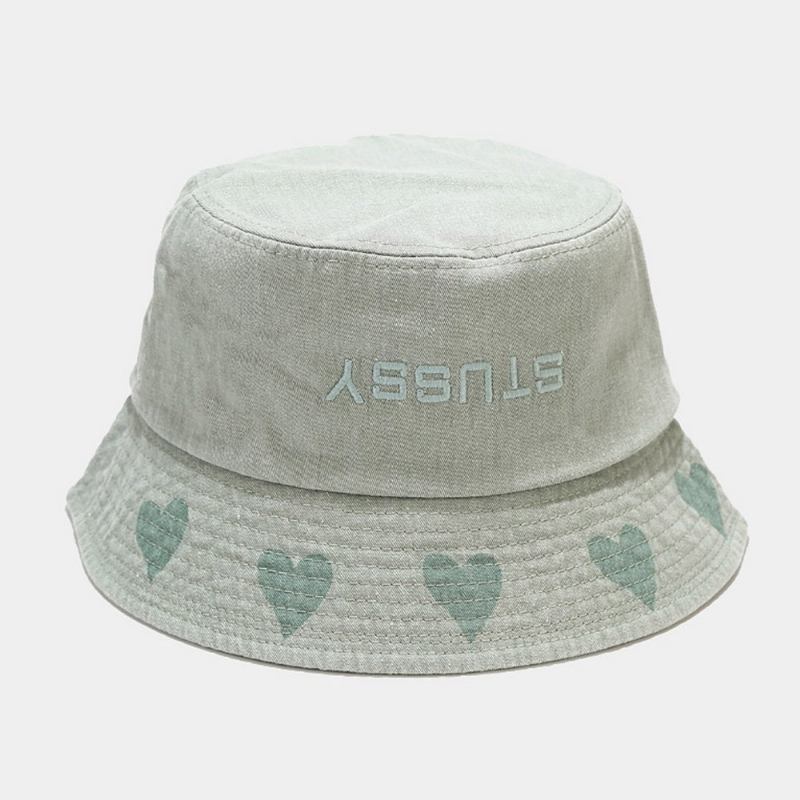 Unisex Love Pattern Bucket Hat Vasket Made-gamle Brevbroderi Mote Solkremhatt