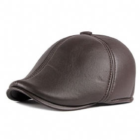 Unisex Ørebeskyttelse Varm Fremover Caps British Vintage Leather Duckbill Beret Caps