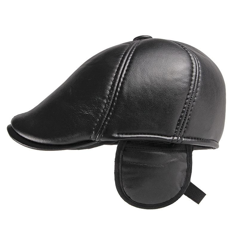 Unisex Ørebeskyttelse Varm Fremover Caps British Vintage Leather Duckbill Beret Caps