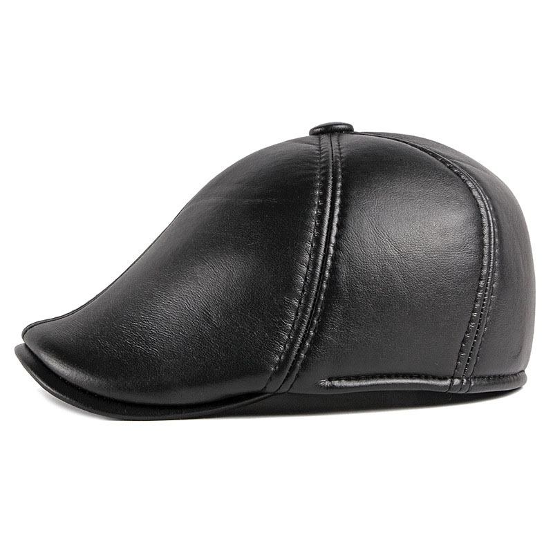 Unisex Ørebeskyttelse Varm Fremover Caps British Vintage Leather Duckbill Beret Caps