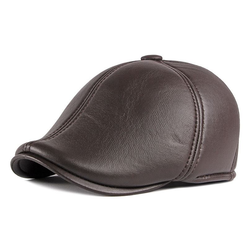 Unisex Ørebeskyttelse Varm Fremover Caps British Vintage Leather Duckbill Beret Caps