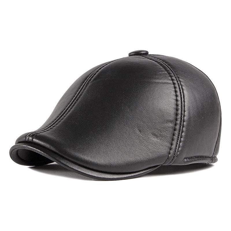 Unisex Ørebeskyttelse Varm Fremover Caps British Vintage Leather Duckbill Beret Caps