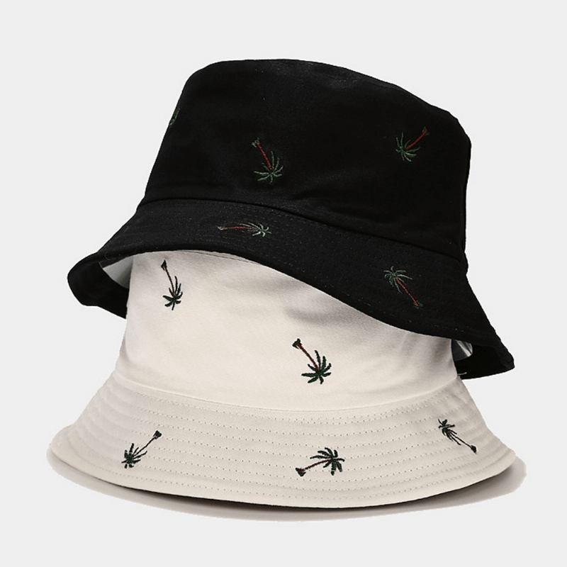 Unisex Overlegg Kokosnøtt Broderimønster Solhatt Sommer Utendørs Uformelt Solskjerming Bøttehatt