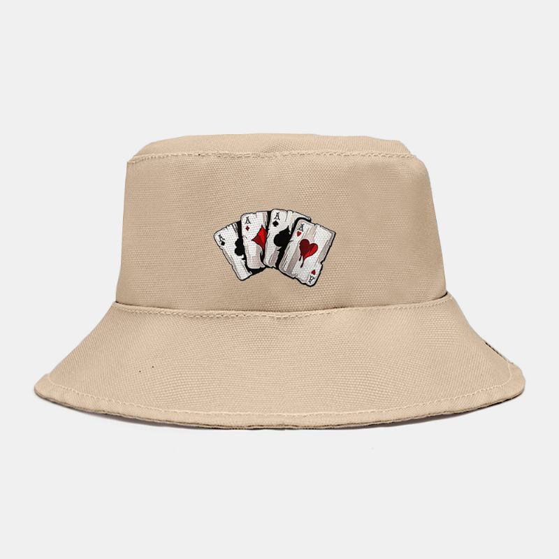 Unisex Plain Poker Pattern Bucket Hat Fritids Wild Foldable Sunshade Beach Hat