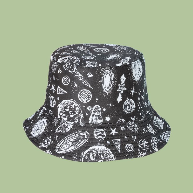 Unisex Stjernehimmel Bøttehatt Bomull Dobbelsidig Bred Rand Wild Outdoor Sunshade Strandhatt