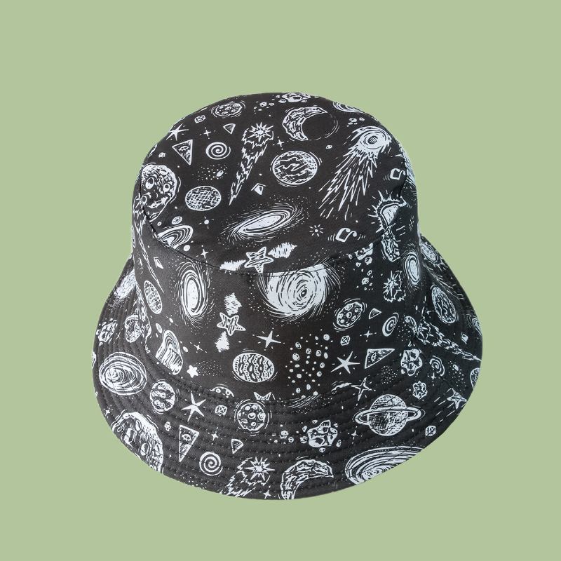 Unisex Stjernehimmel Bøttehatt Bomull Dobbelsidig Bred Rand Wild Outdoor Sunshade Strandhatt