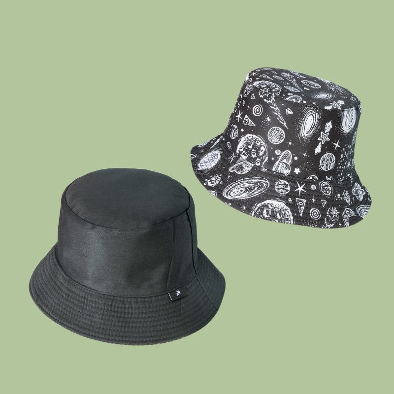 Unisex Stjernehimmel Bøttehatt Bomull Dobbelsidig Bred Rand Wild Outdoor Sunshade Strandhatt