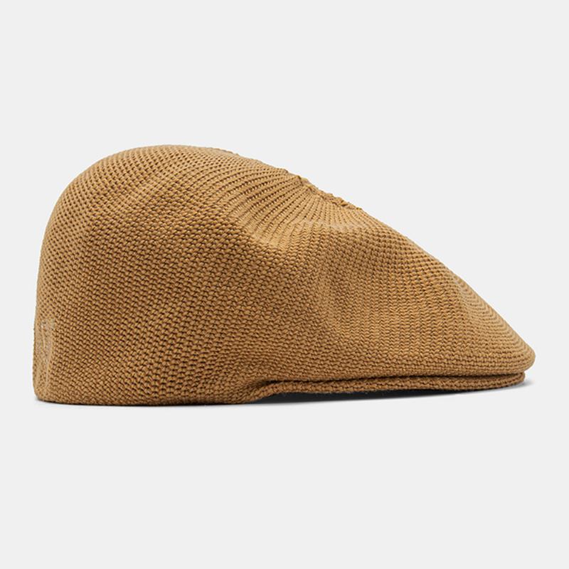 Unisex Strikket Solid Brevbrodert Anti-slitasje Vintage Pustende Beret Flat Cap