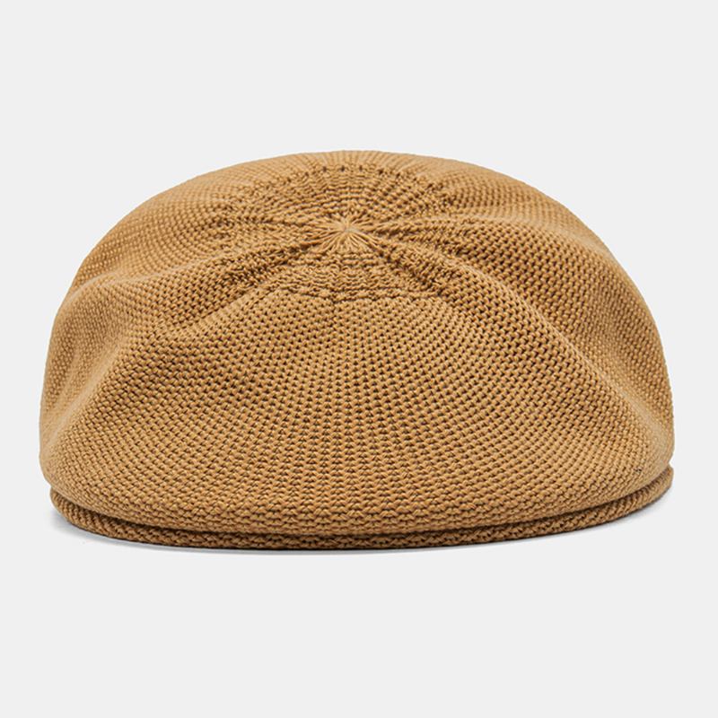 Unisex Strikket Solid Brevbrodert Anti-slitasje Vintage Pustende Beret Flat Cap