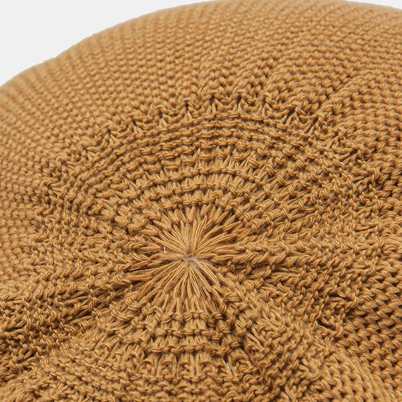 Unisex Strikket Solid Brevbrodert Anti-slitasje Vintage Pustende Beret Flat Cap