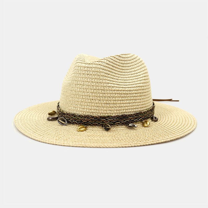 Unisex Sunscreen Travel Beach Sun Hat Elegant Seaside Wide Rim Jazz Hat Stråhatt